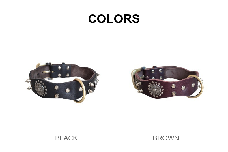 Wide Genuine Leather Studded Dog Collar – Adjustable Collar for Medium & Large Dogs