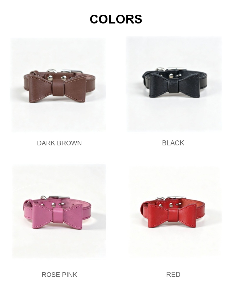 Genuine Leather Bow Dog Collar – Adjustable Collar for Small & Medium Dogs