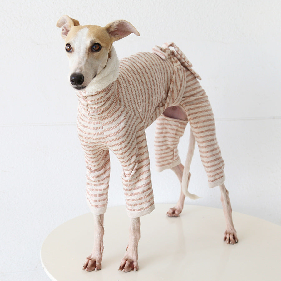 Whippet & Italian Greyhound Striped Four-Leg Pajamas – Cozy Fall Winter Homewear