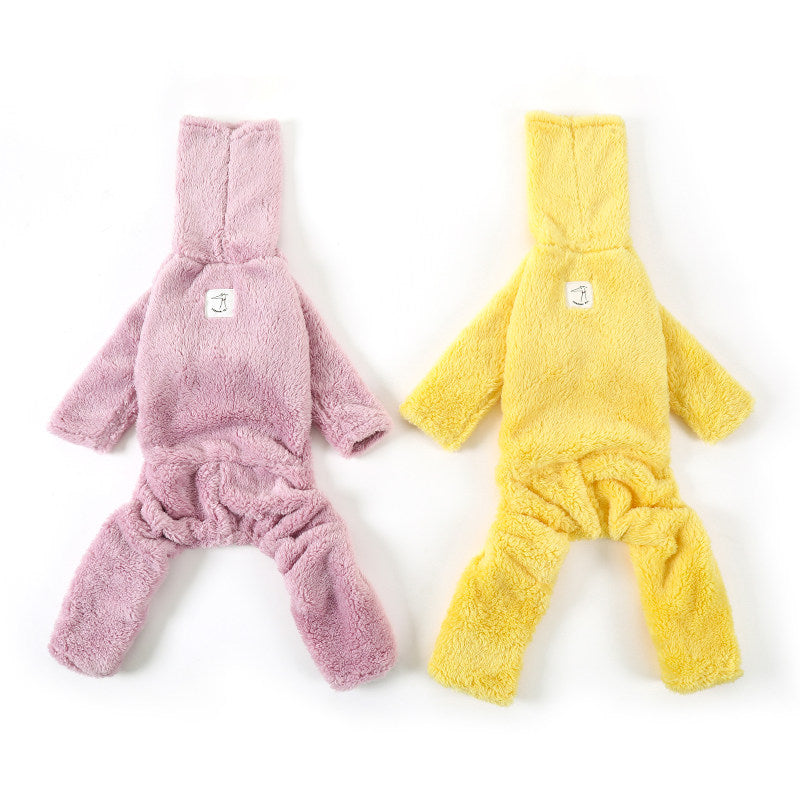 Whippet & Italian Greyhound Fleece Dog Jumpsuit – Soft Yellow & Lavender Winter Pajamas