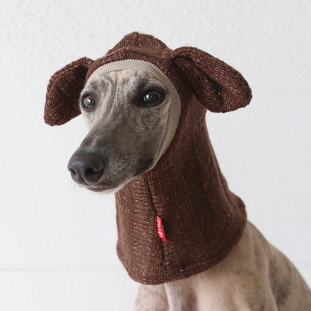 Knitted Ear-Covering Hood for Whippets & Italian Greyhounds